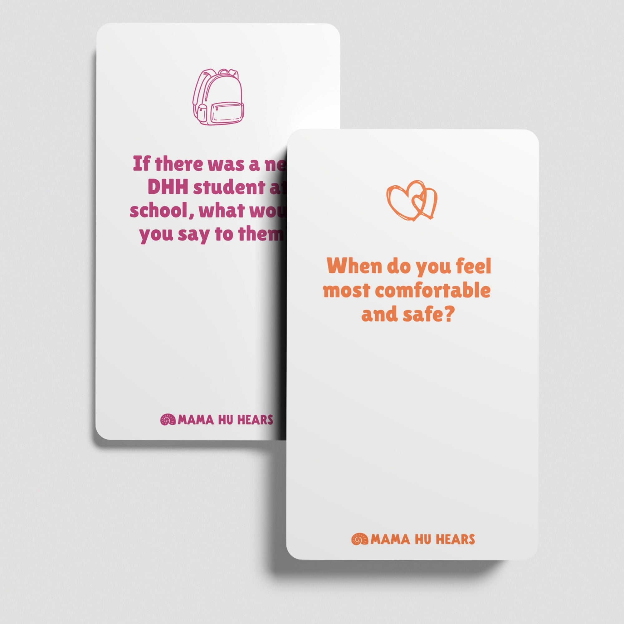 Two cards with questions on a light gray background